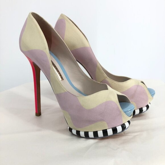Sophia Webster Open-toe Whimsical neon pink, cream high pumps 7.5 (Euro 38) - Picture 10 of 16